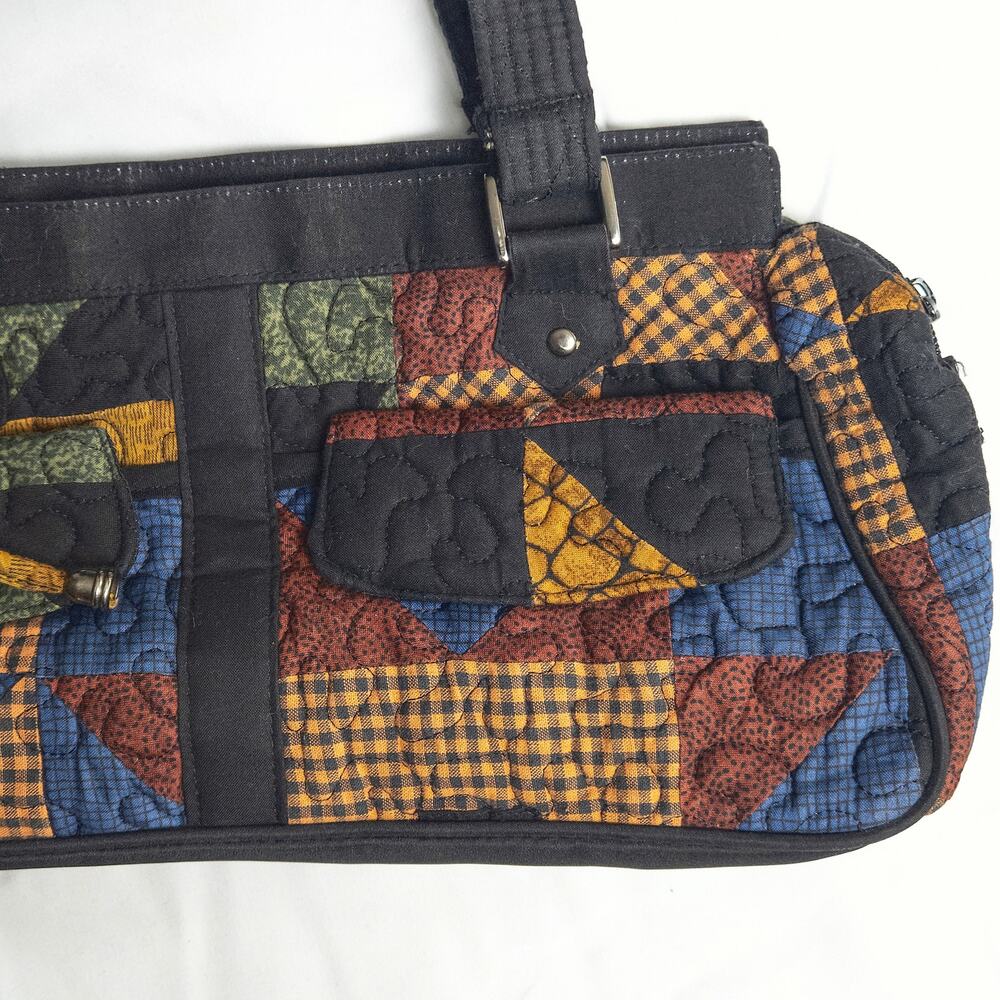 Donna Sharp Patchwork Quilted Handbag Black Multi OS Folk Tapestry - Picture 4 of 10